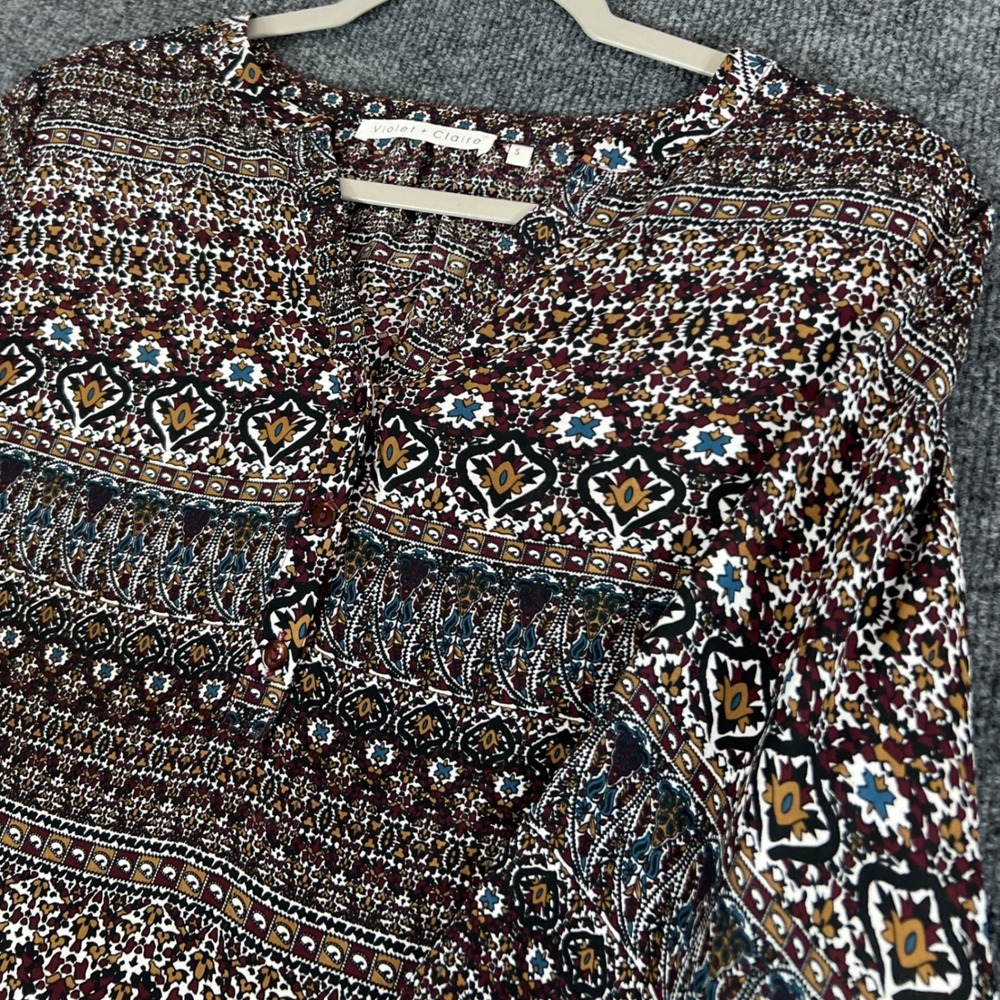 Violet Claire Women's Boho Paisley‎ Print Long Sleeve Blouse Size S